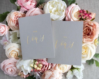 Gold Foil Soft Gray Vow Books Set of 2 // calligraphy vow book / his and hers vow books / wedding vow book / wedding accessories