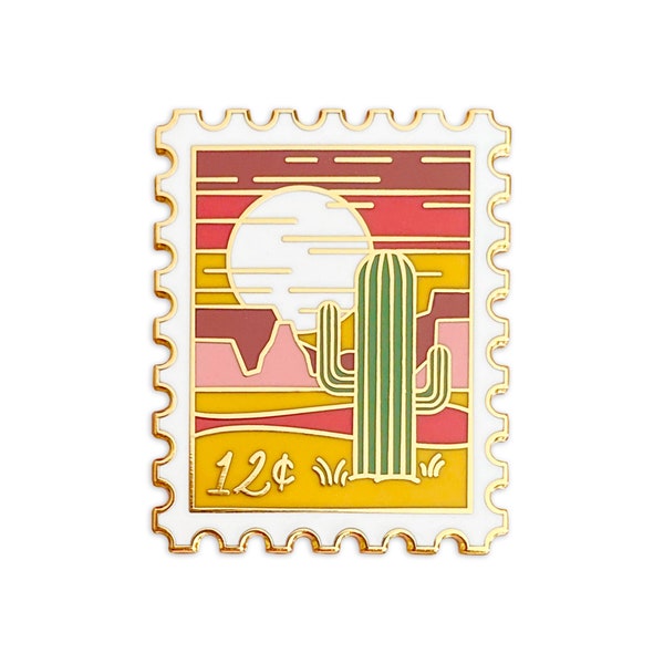 Desert Oasis Postage Stamp Enamel Pin // lapel pin / cactus / postage pin / stamp pin / pin collector / desert pin / boho pin / hard enamel