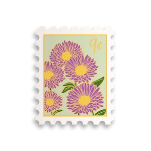 September Aster Birth Month Stamp Sticker // birth month / water bottle sticker / floral sticker / flower / plant lady / flower stamp