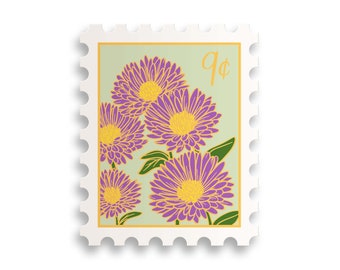 September Aster Birth Month Stamp Sticker // birth month / water bottle sticker / floral sticker / flower / plant lady / flower stamp