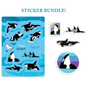 Orca Sticker Pack // spy hopping orca / whale sticker / save the whales / killer whale / round whale sticker / laptop water bottle sticker