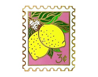 Cheery Lemons Postage Stamp Enamel Pin / lapel pin / lemons / lemon stamp / postage pin / stamp pin / pin collector / hard enamel