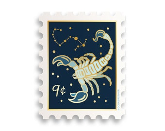 Scorpio Zodiac Stamp Sticker // the scorpion / zodiac sticker / star sign / witchy sticker / birth month / laptop sticker / notebook sticker