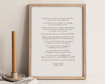 SINGLE Custom Calligraphy Vow // hand lettered poem / personalized poem / first anniversary wedding gift / custom quote / calligraphy vows