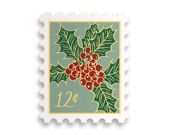 December Holly Birth Month Stamp Sticker // birth month / water bottle sticker / floral sticker / flower /plant lady / flower stamp