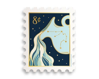 Aquarius Zodiac Stamp Sticker // water bearer / zodiac sticker / star sign / witchy sticker / birth month / laptop sticker /notebook sticker