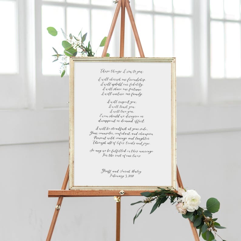 PAIR of Custom Calligraphy Wedding Vows //first anniversary image 7