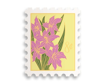 August Gladiolus Birth Month Stamp Sticker // birth month / water bottle sticker / floral sticker / flower /plant lady / flower stamp