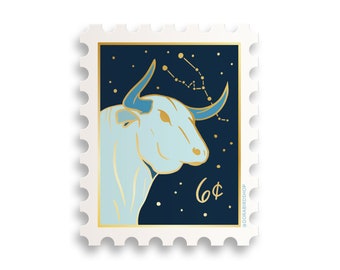 Taurus Zodiac Stamp Sticker // the bull / zodiac sticker / star sign / witchy sticker / birth month / laptop sticker / notebook sticker