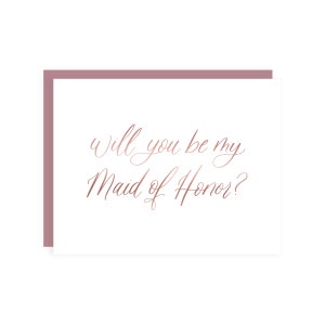 Rose Gold Foil Will You Be My Maid Of Honor Card // être ma demoiselle d'honneur / proposition de demoiselle d'honneur / mariage / carte de demande de mariage / être ma demoiselle d'honneur