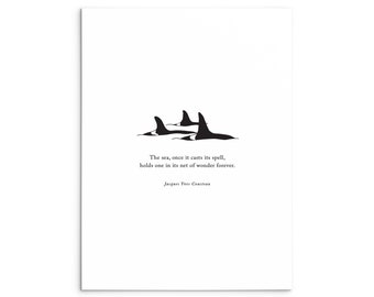 Orca Cousteau Conservation Letterpress Print // orca conservation / killer whale / orca print / whale art / save our seas / save the whales