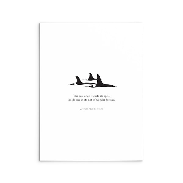 Orca Cousteau Conservation Letterpress Print // orca conservation / killer whale / orca print / whale art / save our seas / save the whales