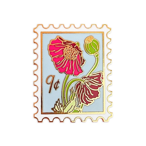 Poppies Postage Stamp Enamel Pin / lapel pin / flower pin / postage pin / stamp / pin collector / poppy pin / red flower / hard enamel