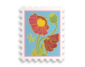 Poppies Postage Stamp Sticker // poppy sticker / flower / floral sticker / stamp sticker / laptop sticker / notebook sticker / remembrance