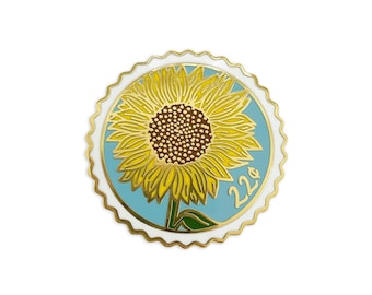 Sunflower Postage Stamp Enamel Pin // flower pin / lapel pin / postage pin / stamp pin / pin collector / hard enamel / sunflower pin
