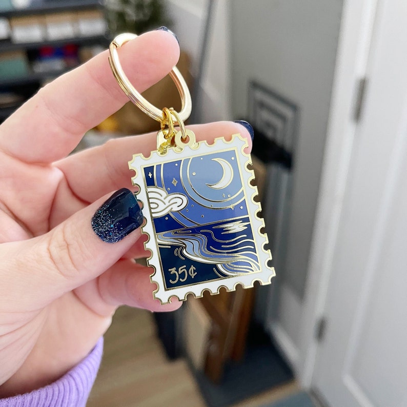 Serene Shore Stamp Enamel Keychain // ocean keychain / postage image 2