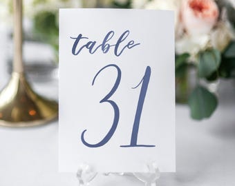 Watercolor Wedding Table Numbers NAVY 31-40 // table cards // wedding // table numbers // paper table cards // watercolor card