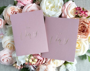 Gold Foil Dusty Rose Vow Books Set of 2 // calligraphy vow book / his and hers vow books / wedding vow book / wedding accessories
