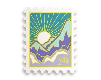 Sunny Slopes Postage Stamp Sticker // mountain sticker / ski sticker / snowboarding / stamp sticker / laptop sticker / notebook sticker