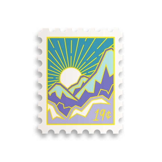 Sunny Slopes Postage Stamp Sticker // mountain sticker / ski sticker / snowboarding / stamp sticker / laptop sticker / notebook sticker