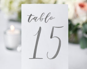 Watercolor Wedding Table Numbers DARK GRAY 11-20 // table cards // wedding // table numbers // paper table cards // watercolor card