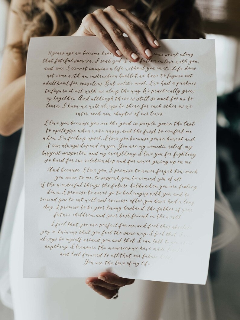 PAIR of Custom Calligraphy Wedding Vows //first anniversary image 9