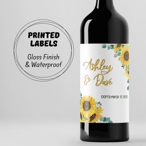Custom Sunflower Wine Bottle Labels for Wedding & Special Occasions