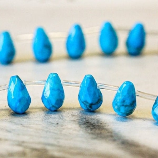 M/ Turquoise Howlite 6x9mm Teardrop Briolette beads 16" strand (42 pc) Dyed gemstone beads for jewelry making