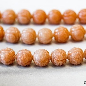 M/ Red Aventurine 12mm/ 10mm Carved Round beads 15.5" strand Genuine aventurine gemstone beads Shade varies For jewelry making