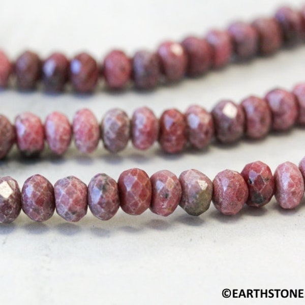 M/ Rhodonite 8mm/ 10mm Faceted Rondelle beads 15.5" strand Natural pink gemstone beads For jewelry making