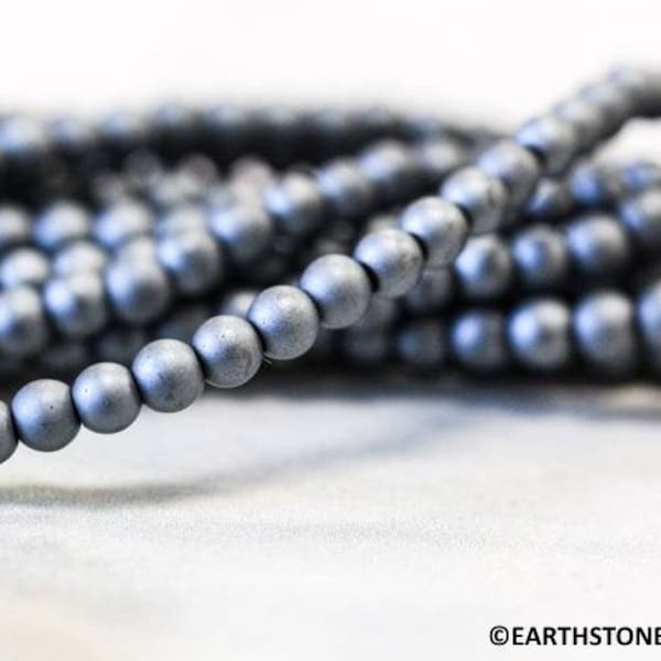 S-XS/ Matte Hematine 4mm/ 3mm/ 2mm Round Beads 15.5" strand Matte Finished Metallic Silver Color beads For jewelry making