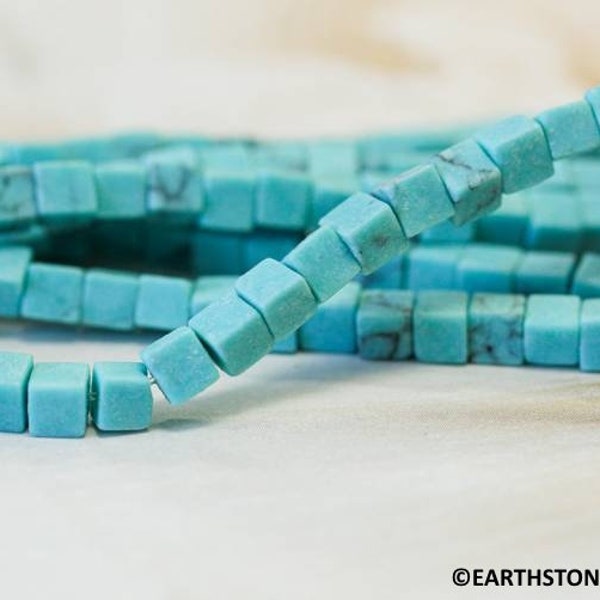 S/ Matte Imitation Turquoise 4x4mm Cube beads 15.5" strand Dyed blue magnesite beads For Jewelry Design