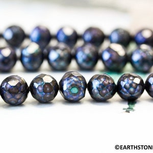 M/ Freshwater Pearl 7-8mm/ 8-9mm Faceted Potato 16&quot; strand Nice Luster Dyed Blue black color Faceted pearl for jewelry making