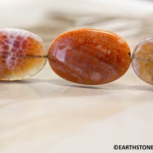 XL/ Crab Fire Agate 22x30mm Flat Oval Beads 15.5" strand Enhanced Orange Color Agate gemstone beads For jewelry making
