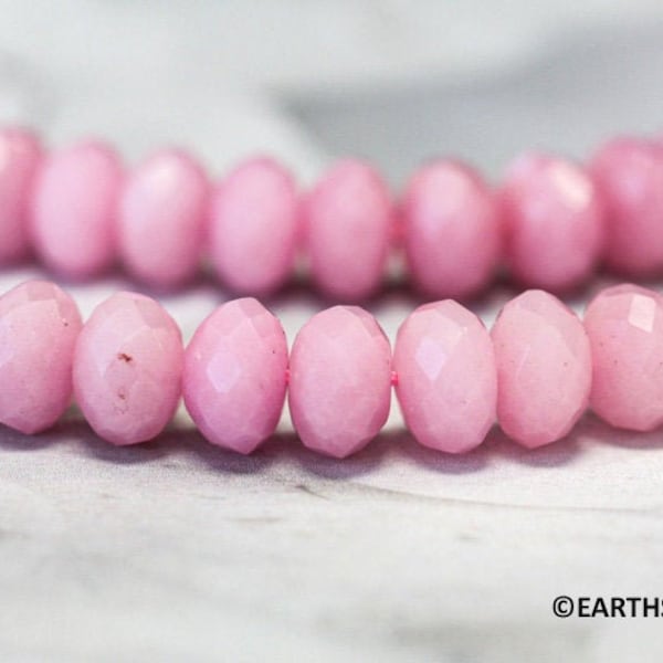 M/ Pink Jade 10mm Faceted Rondelle beads 16" strand Dyed Pink nephrite jade gemstone beads For jewelry making