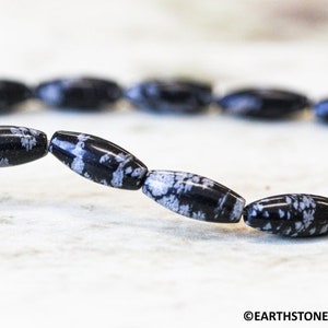 S/ Snowflake Obsidian 5x12mm/ 4x6mm Oval Rice Beads 15.5" strand Natural obsidian gemstone beads for jewelry making