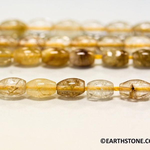 S/ Rutilated Quartz 4x6mm Oval Rice Beads 15.5" strand Natural Golden Rutile Quartz gemstone beads for jewelry making