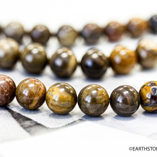 M/ Petrified Wood Jasper 8mm Round beads Real Brown Color wood Jasper Perfect for Men's Jewelry Not Dyed