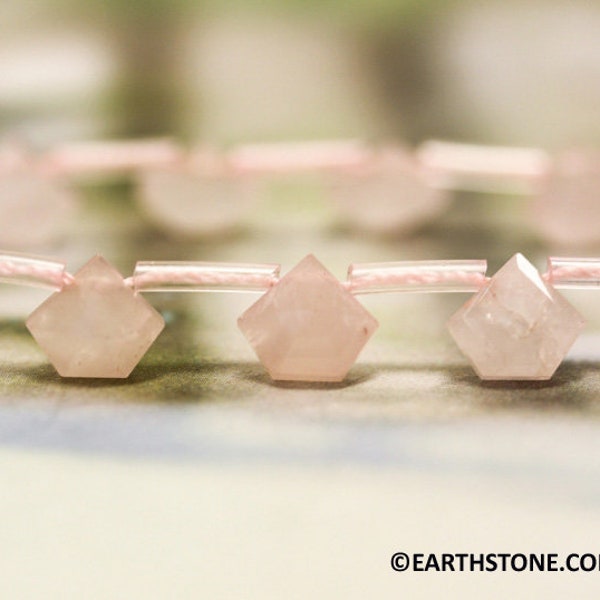 M/ Rose Quartz 8mm Pentagon Briolette beads 8" strand Genuine quartz gemstone beads for jewelry making