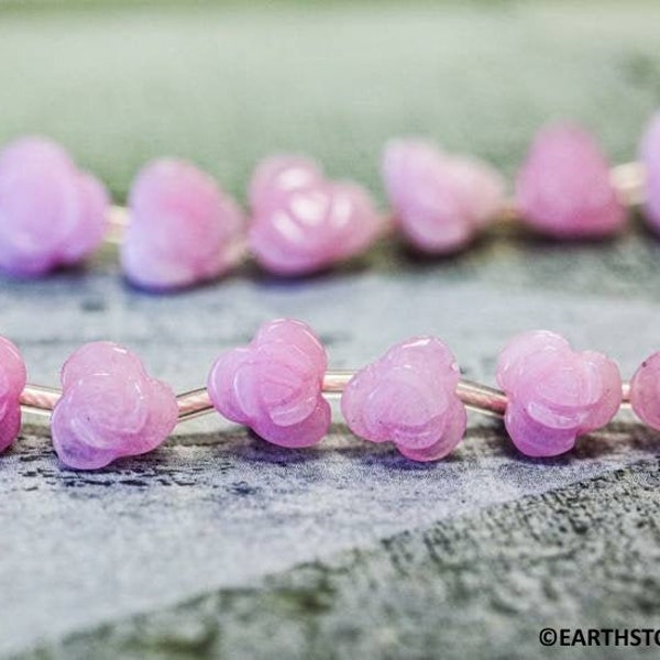 M/ Pink Jade 10mm/ 7mm Flower Beads 15.5" strand Dyed Pink nephrite jade gemstone beads For Jewelry Making