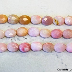 M/ Pink Opal 8x10mm/ 10x15mm Faceted Flat Oval Beads 15.5&quot; strand Natural Soft Pink Opal gemstone beads For Earring, Jewelry Making