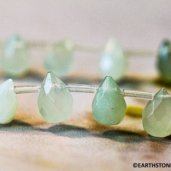 M/ New Jade 7x10mm Teardrop Briolette beads 16" strand Pale green nephrite jade gemstone beads For jewelry making