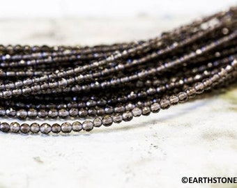 Smoky Quartz 2mm/ 3mm Faceted Round Beads 15.5" strand Enhanced