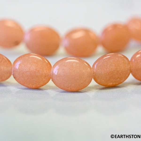 M/ Peach Jade 8x10mm/ 10x14mm Flat Oval Loose Beads 16" strand Dyed Peach color nephrite jade beads For jewelry making