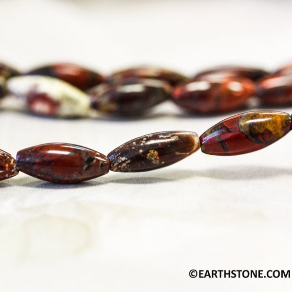S/ Poppy Jasper 5x12mm/ 4x6mm Oval Rice Bead 15" strand Natural Brownish Red color Jasper gemstone beads for jewelry making