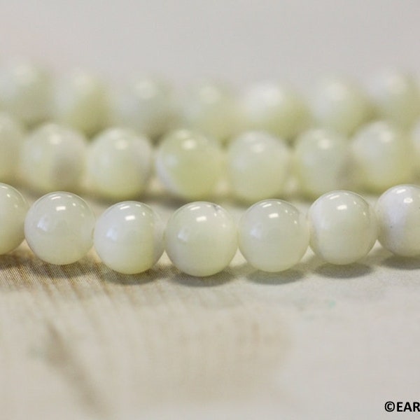 S-M/ White Mother of Pearl 6mm/ 8mm Round Beads 16" strand Natural White MOP White Shell beads For jewelry making