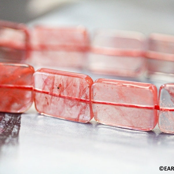 L/ Cherry Quartz 15x20mm/ 13x18mm Flat Rectangle Beads 16" strand Synthetic red cherry color glass beads For jewelry making