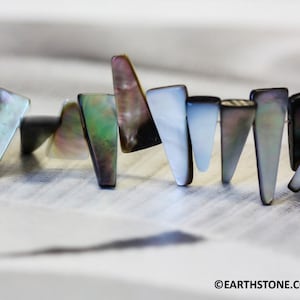 L/ Black Mother of Pearl 8x20mm Triangle Drop beads 16" strand Size varies Real Black MOP Shell Beads For jewelry making