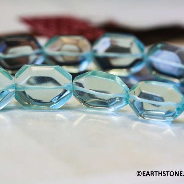 M/ Blue Quartz 13x18mm Faceted Flat Nugget beads 16" strand Synthetic glass beads Size varies For jewelry making