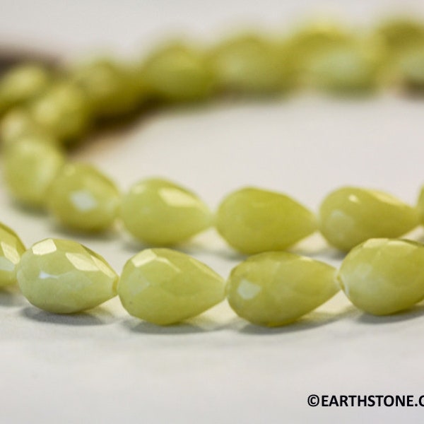 M/ Olive Jade 8x12mm/ 8x10mm Faceted Teardrop Beads 16" strand Natural nephrite jade gemstone beads For jewelry making